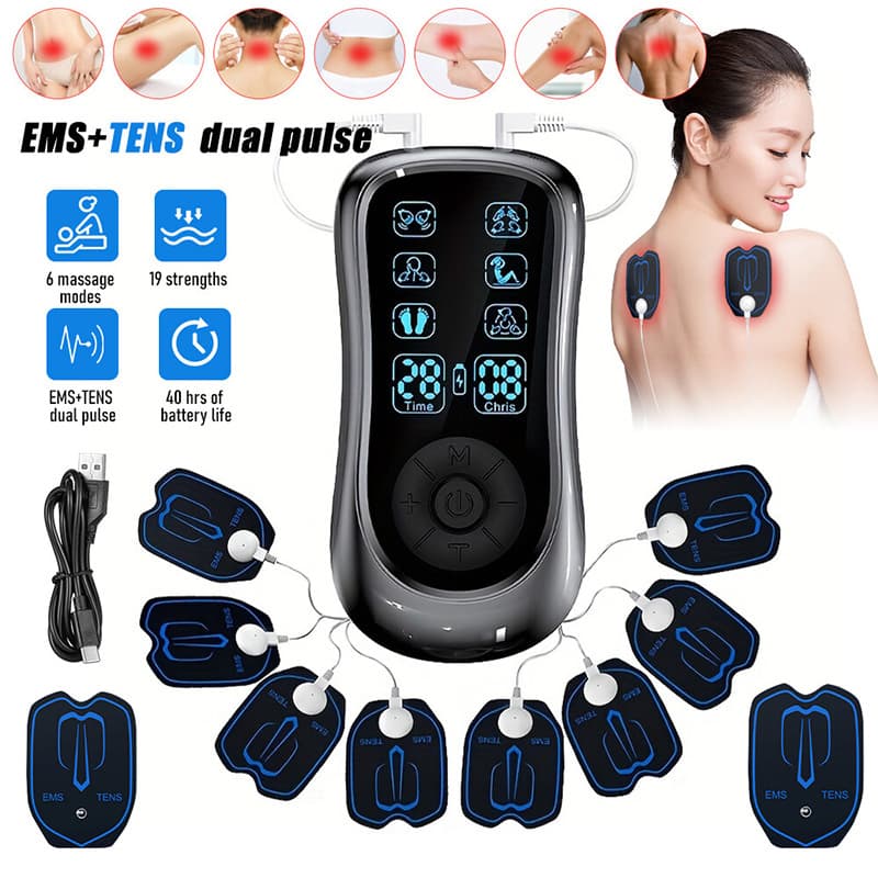 Rechargeable Multi-Function Massager Mini Digital Meridian Instrument Physiotherapy Electric Portable Acupuncture Pulse Electrotherapy Patches for Home Use