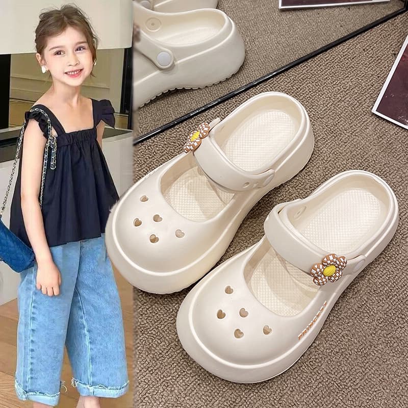 Girls Summer Kids Cloud-like Outdoor Slippers, Girls Big and Middle Kids Toe-Covered Beach Clog Sandals