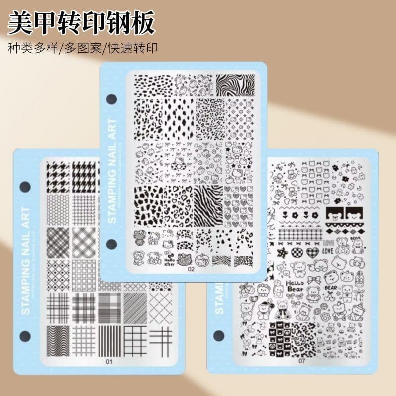 Cross-border popular nail art printed steel plate plaid snowflake leopard print lace bow nail transfer template wholesale