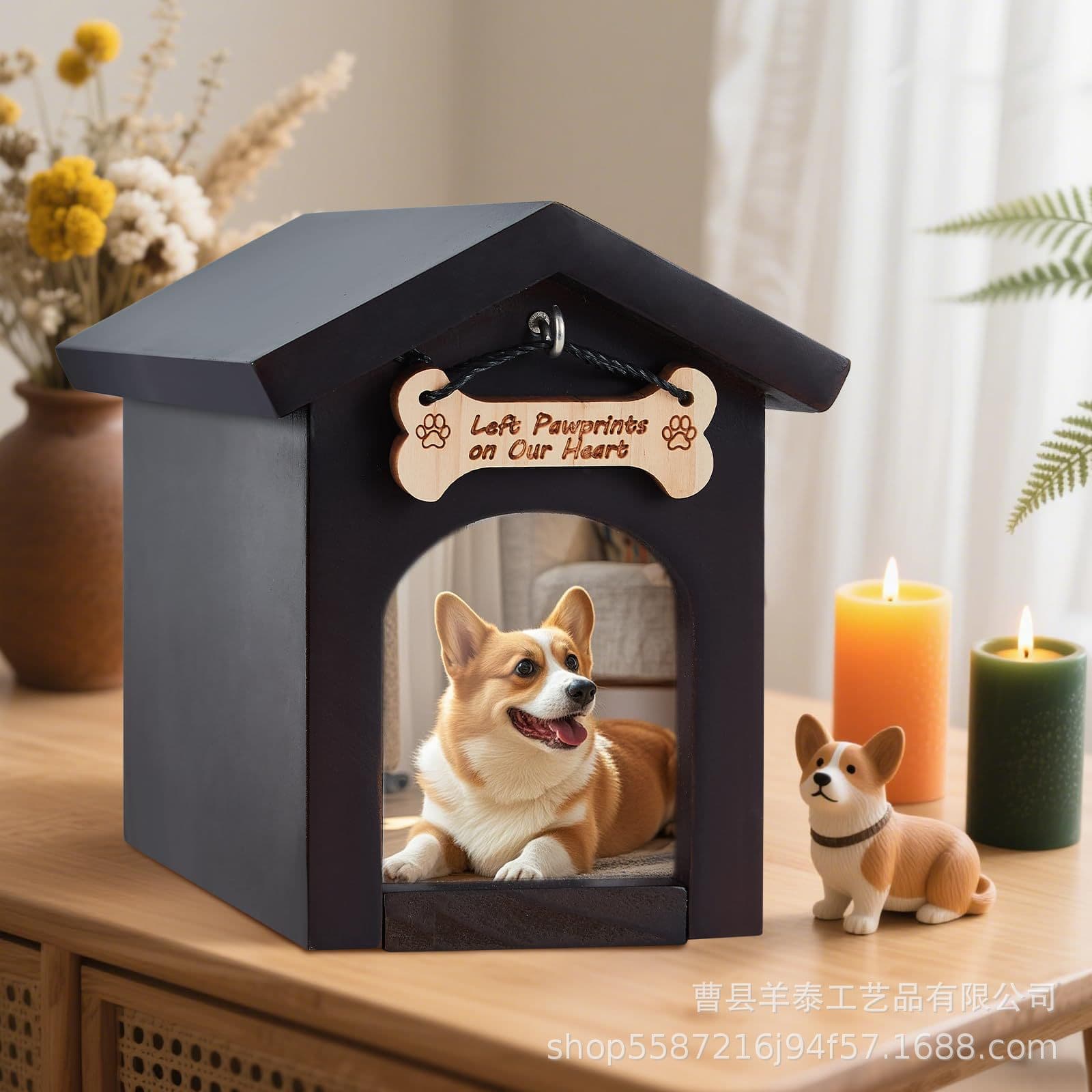 Cross-Border Wooden Pet Urn with Photo Frame Dog Tag Hook Memorial Box Pet Funeral Supplies Ashes Memorial Box