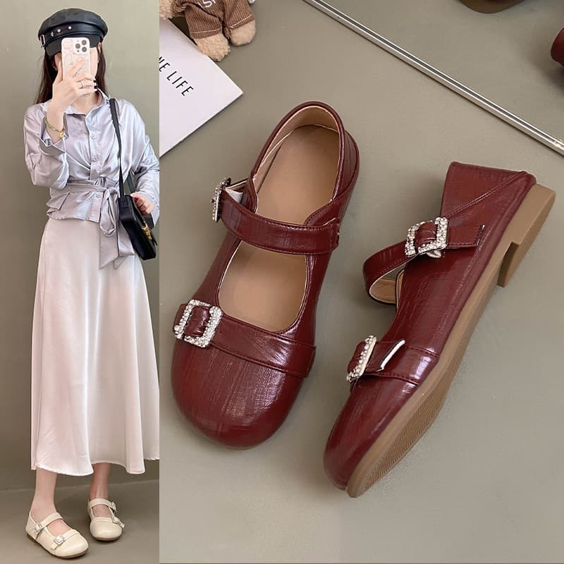 Summer Versatile Flat Shoes Two-Wear Shallow Mouth Women's Shoes New 2026 Belt Buckle Mary Jane Shoes
