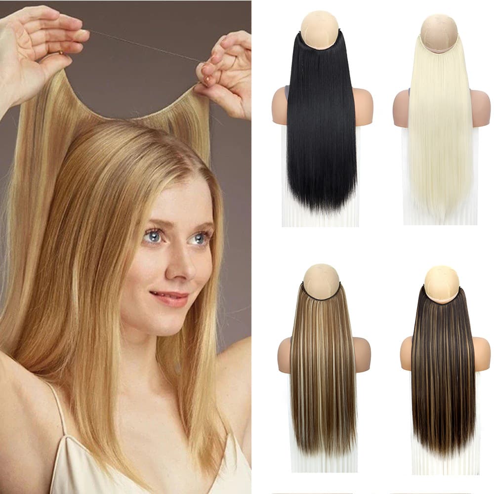 Women's Long Straight Hair Fish Line Weft Clip-In Hair Extensions Invisible Seamless Hair Piece Hair Strands