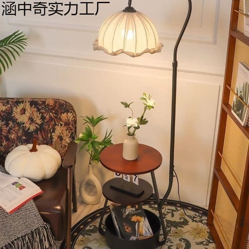 Living Room Antique Floor Lamp, Sofa, Bedroom Storage Rack, Coffee Table, Retro Ambiance, American-Style Table Lamp, Integrated Bedside Coffee Table