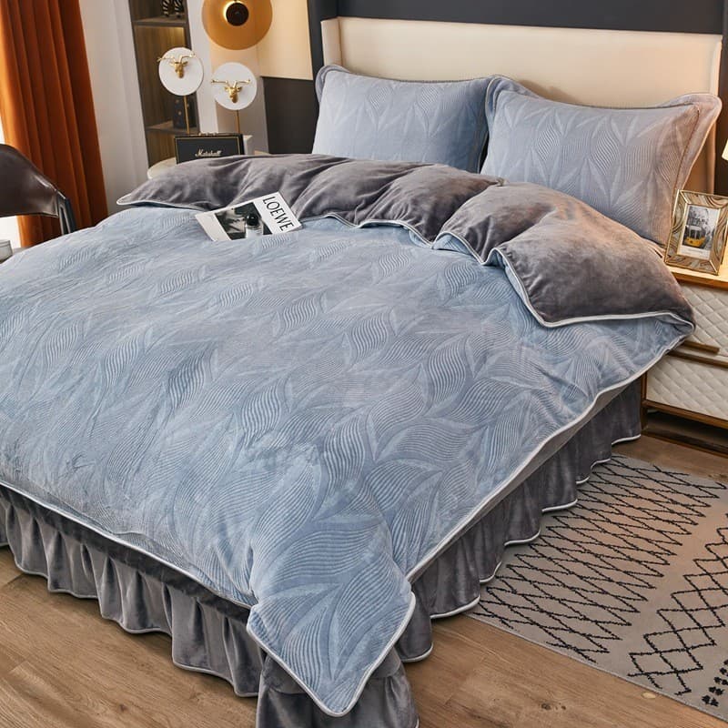 Luxury Premium Thickened Milk Fleece 4-Piece Bedding Set, Winter Warm Duvet Cover, Double-Sided Coral Fleece Anti-Static 3-Piece Set