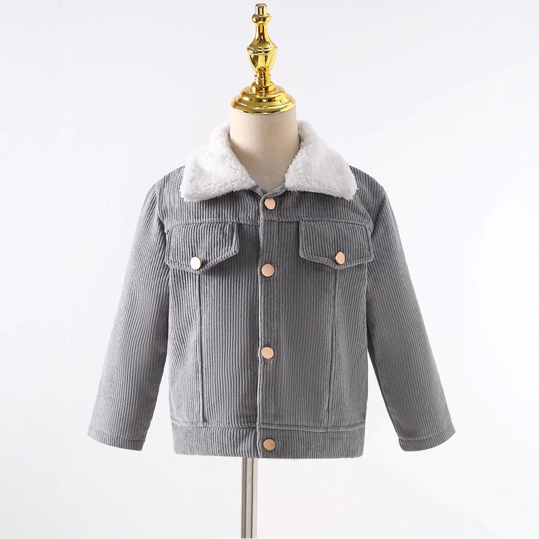 Cross-border Amazon autumn and winter boys' long-sleeved furry lapel plus velvet thickened single-breasted jacket coat top