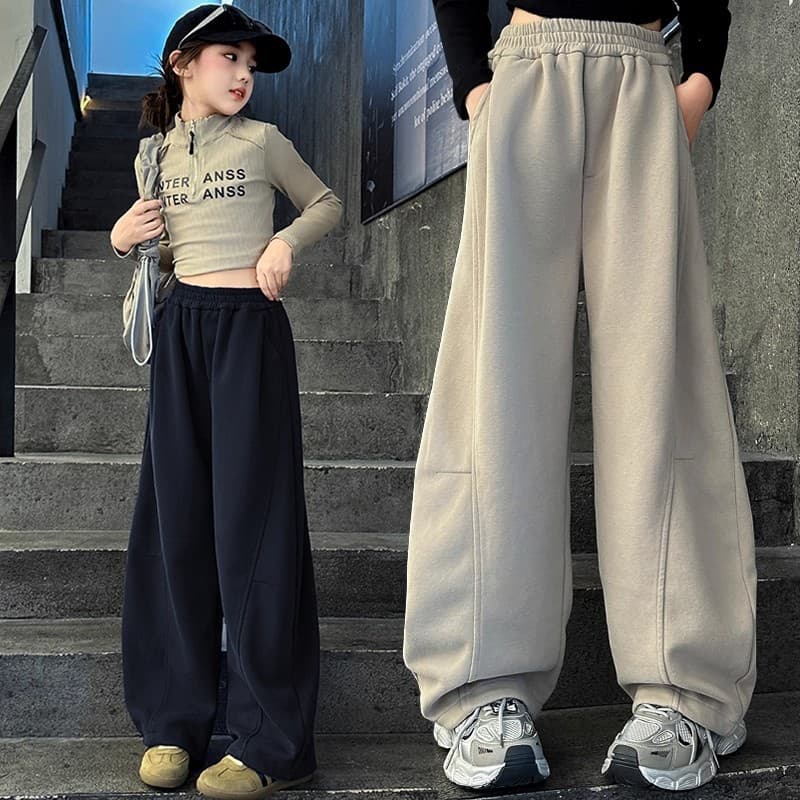 Cross-border wholesale girls' pants 2026 spring/fall new style straight-leg casual sweatpants kids' older children wide-leg banana pants