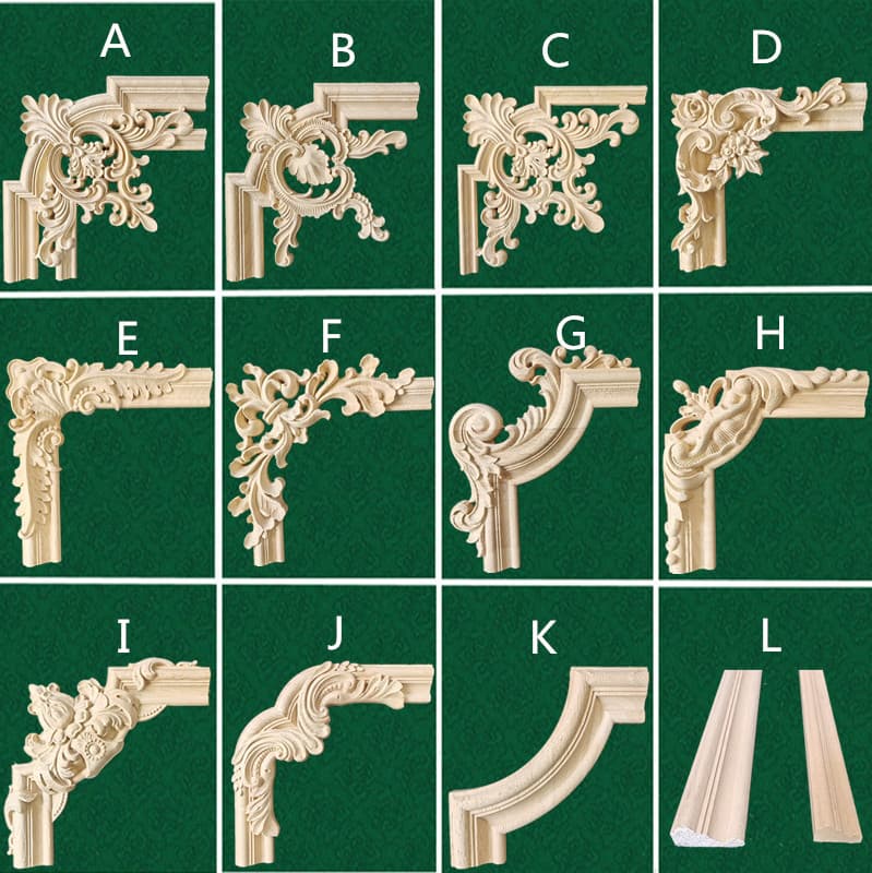 Dongyang wood carving European corner flower solid wood flower piece background decoration carved wiring corner flower wood flower patch