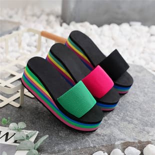 One-Strap High Heel Sandals for Women, Summer Non-Slip Wedge Sandals Korean Style Outdoor Beach Thick-Soled