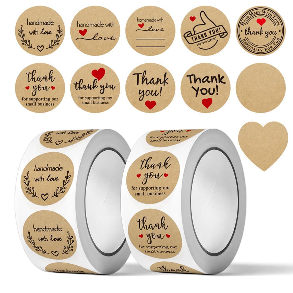 Kraft Paper Seal Stickers Handmade Decorative Labels Thank You Tags Bakery Packaging Stickers Hot Selling for Cross-Border E-commerce