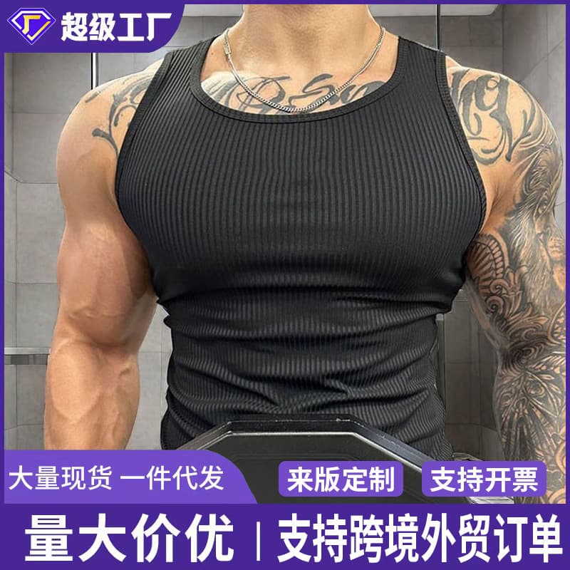 Premium Ribbed Sleeveless Vest for Men Summer Fitness Stretch Tight Training Vest