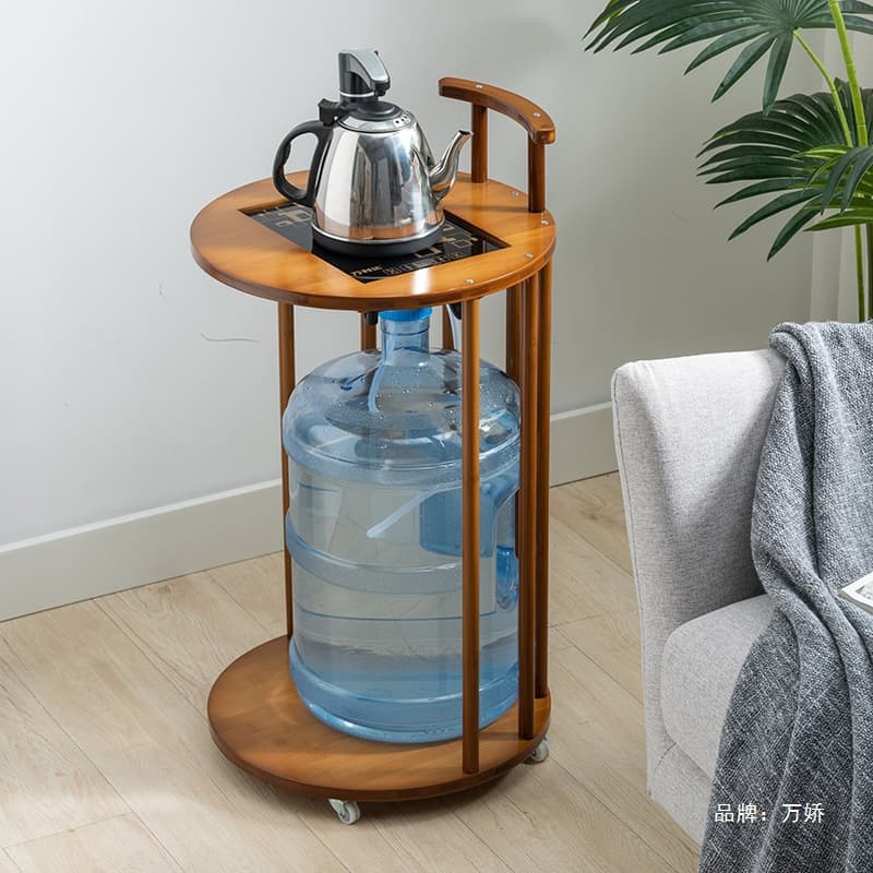 Mobile Tea Cabinet Kitchen Sideboard Tea Rack Bucket Shelf Bamboo Solid Wood Storage Rack Tea Table Side Table