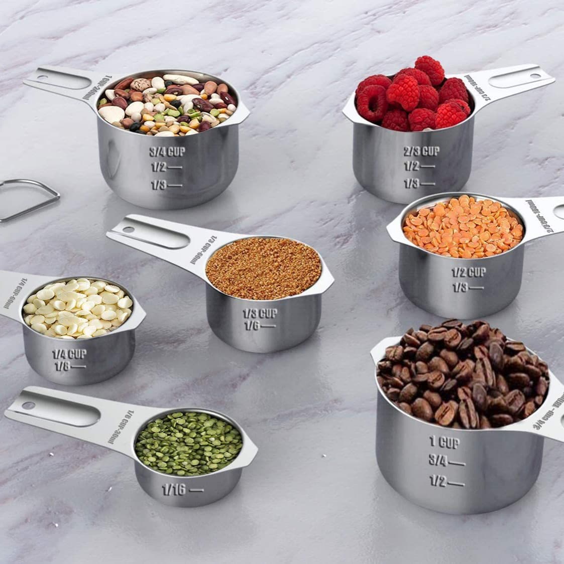 Yingji Premium Stainless Steel Measuring Cup Set, Kitchen Baking Tool Wholesale, Graduated Measurement Seven-Piece Set