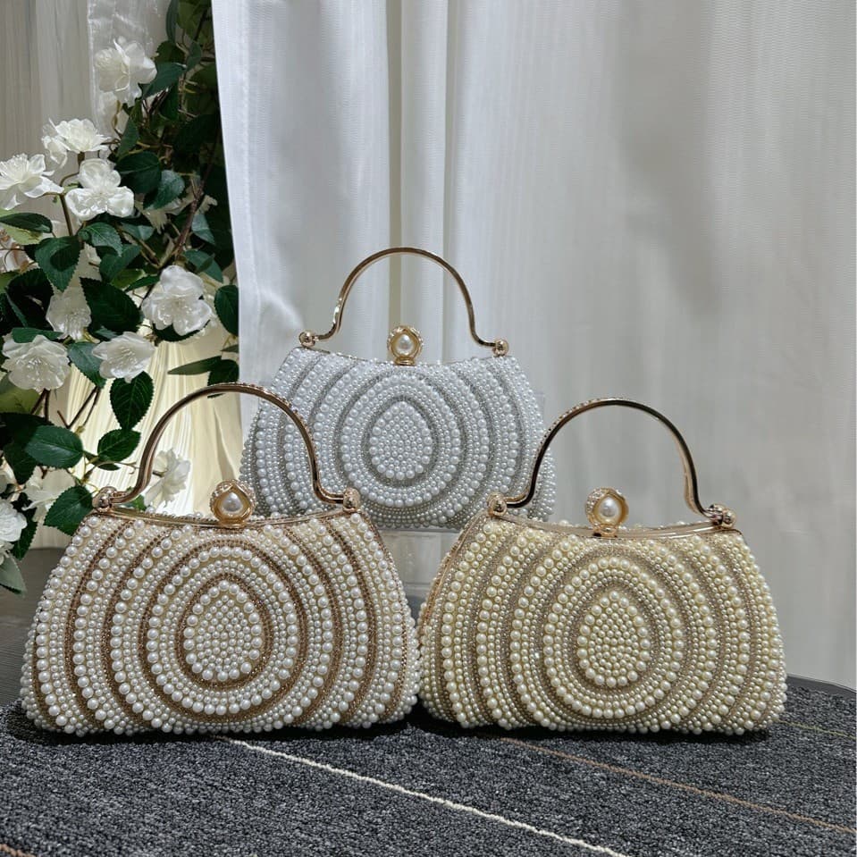 Amazon Cross-Border Bestseller Women's Pearl Evening Dress Rhinestone Clutch Handbag Shoulder Crossbody Bag