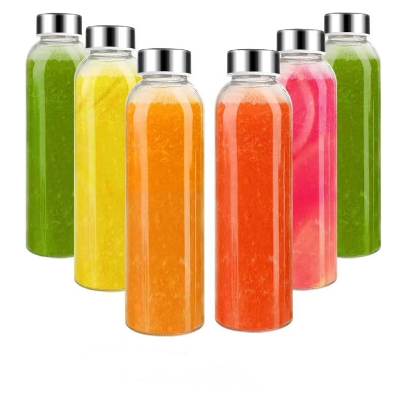 Food-grade Leak-proof Glass Beverage Bottle with Stainless Steel Lid, Reusable Juice and Iced Drink Bottle, Amazon Cross-border Wholesale