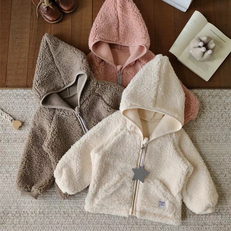 2025 Autumn and Winter New Warm Teddy Plush Pointed Hood Fuzzy Coat, Children's Stylish Cute Unisex Baby Zip-up Cardigan
