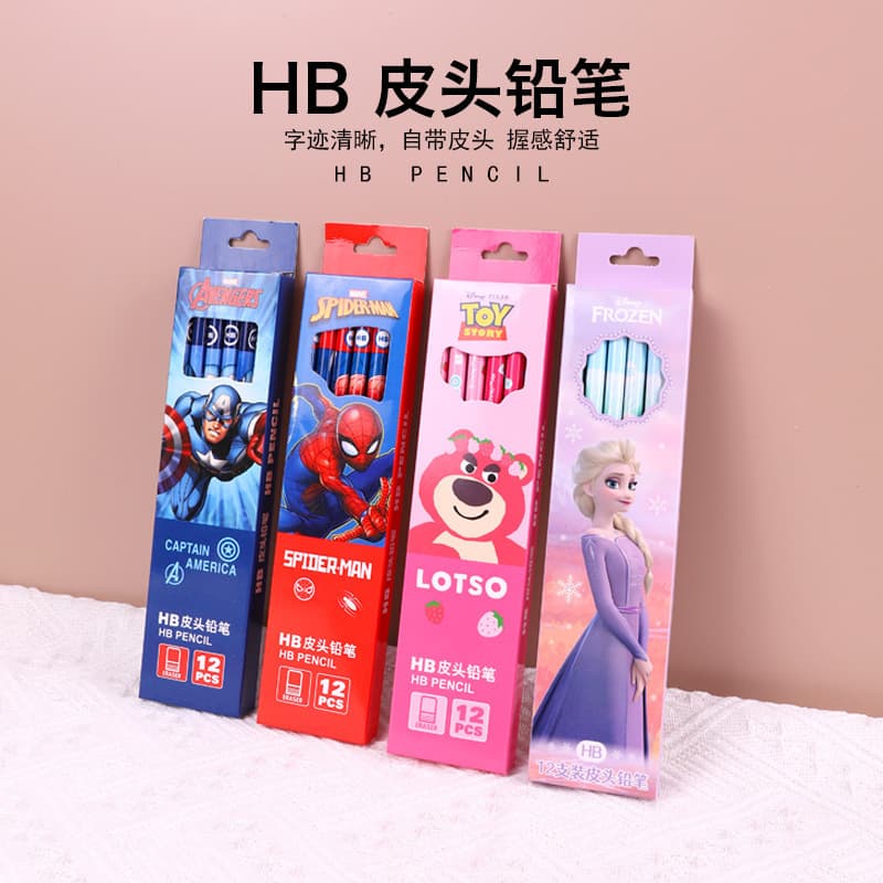 Disney Round Barrel Cartoon Children's Pencil, Elementary School Learning Supplies, Prize Gift, HB Pencil 12-Piece Box Set