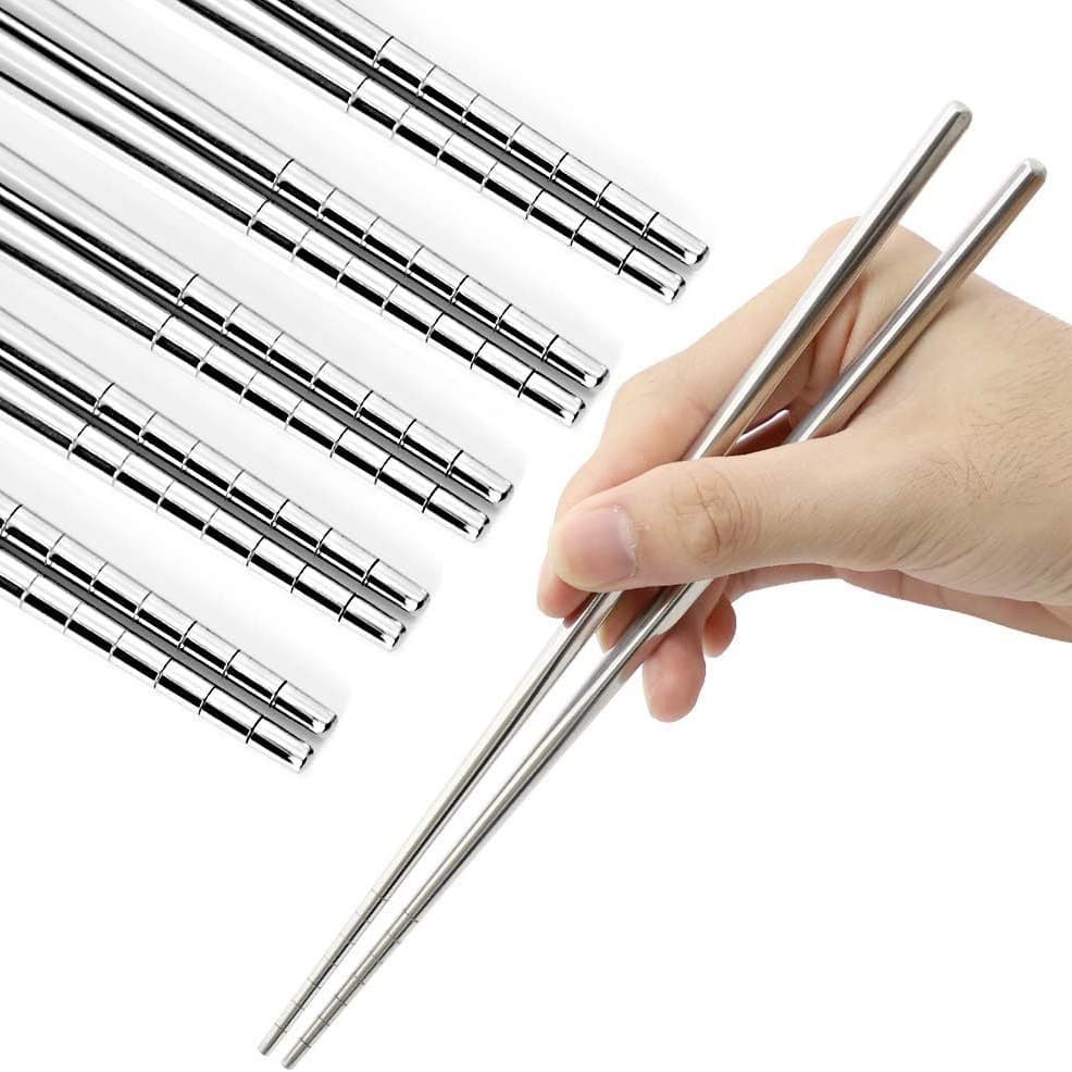 304 Stainless Steel Chopsticks, 5-Piece Gift Set, Restaurant Hot Pot Serving Chopsticks, Home Use, Anti-Scald, Non-Slip Round Chopsticks