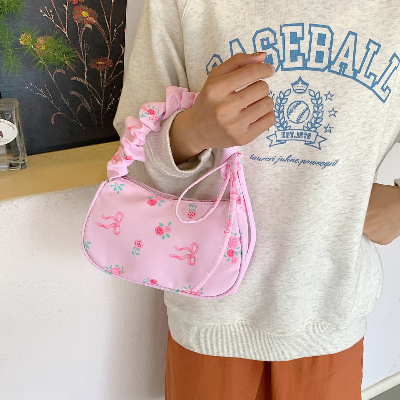 Cross-border Sweet Women's New Bowknot Floral Canvas Bag Drawstring Shoulder Bag High Appearance Cute Crossbody Bag