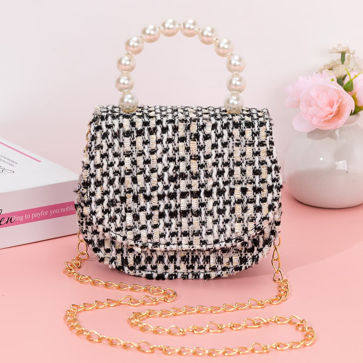 Cross-border children's bag cute girls sequin + PU double crossbody bag pearl handbag factory direct sale