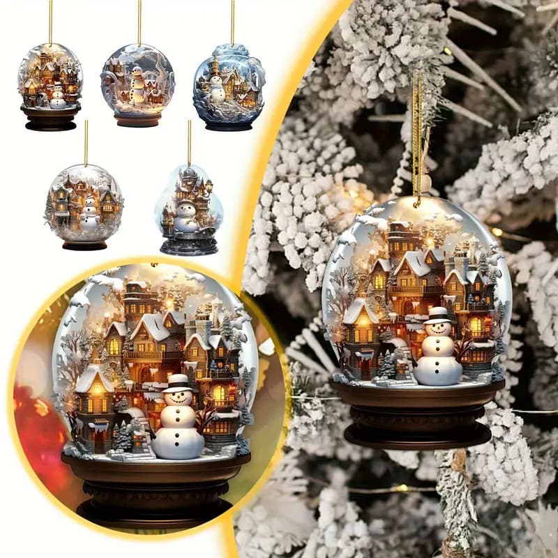Christmas Snowman 2D Acrylic Glass Ball Ornament, Unique Style, Snowflake Decoration, Exquisite Ball Pendant