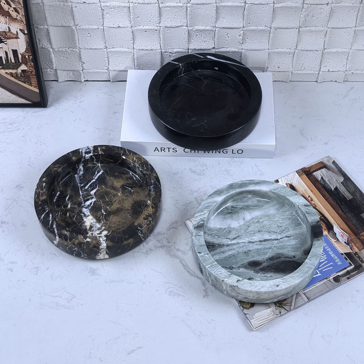 Luxury Natural Marble Plant Pot for Living Room Coffee Table Decorative Ornament