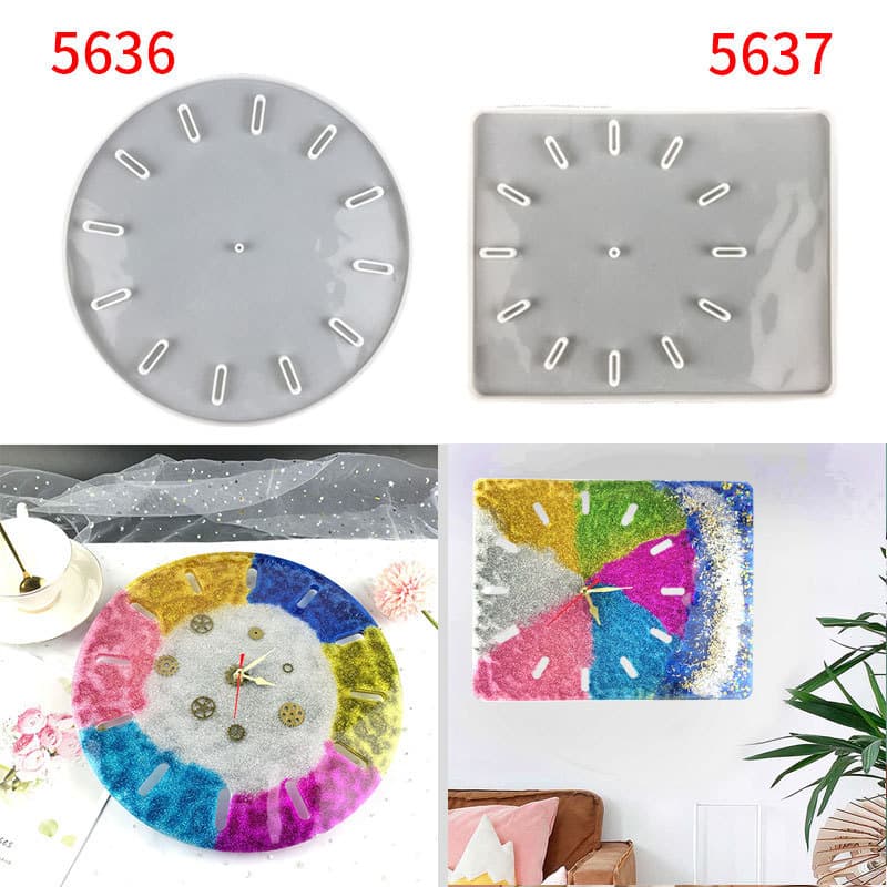 Wall Clock Silicone Mold DIY Round Square Clock Wall Hanging Decoration Resin Mirror Epoxy Mold
