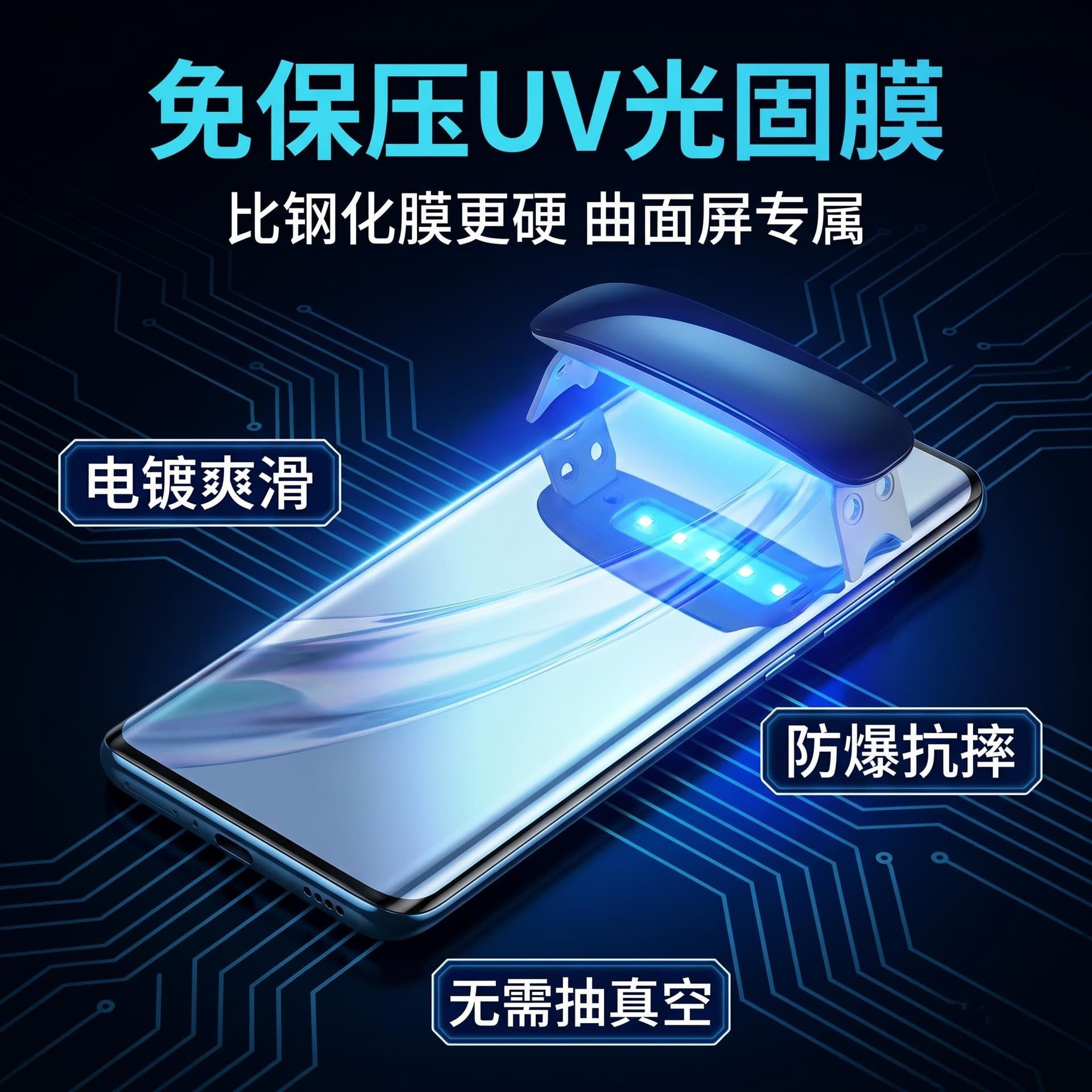 Moxiao Shield Electroplated Anti-Warp Edge Explosion-Proof Phone Screen Protector with Alignment Tool Wholesale Curved Screen Protector UV Curing Film