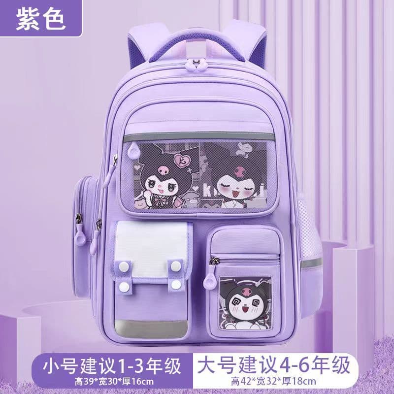 New Kuromi Primary School Backpack, Spine Protection, Weight Reduction, Large Capacity, Cartoon Children's Backpack for Girls Grades 1-6