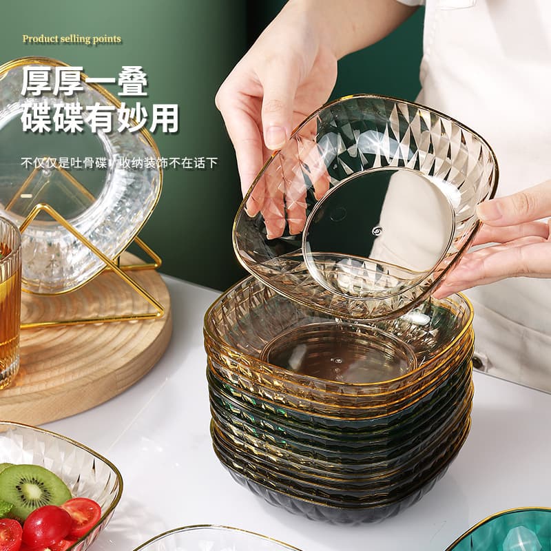 Light luxury style fruit plate household plastic spit bone plate square bone plate bar Phnom Penh fruit plate living room high value plate