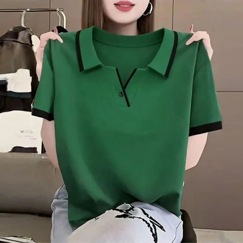 Cotton Polo Shirt for Women 2026 New Summer Thin Style Fashion High-End Women's Short Sleeve T-Shirt