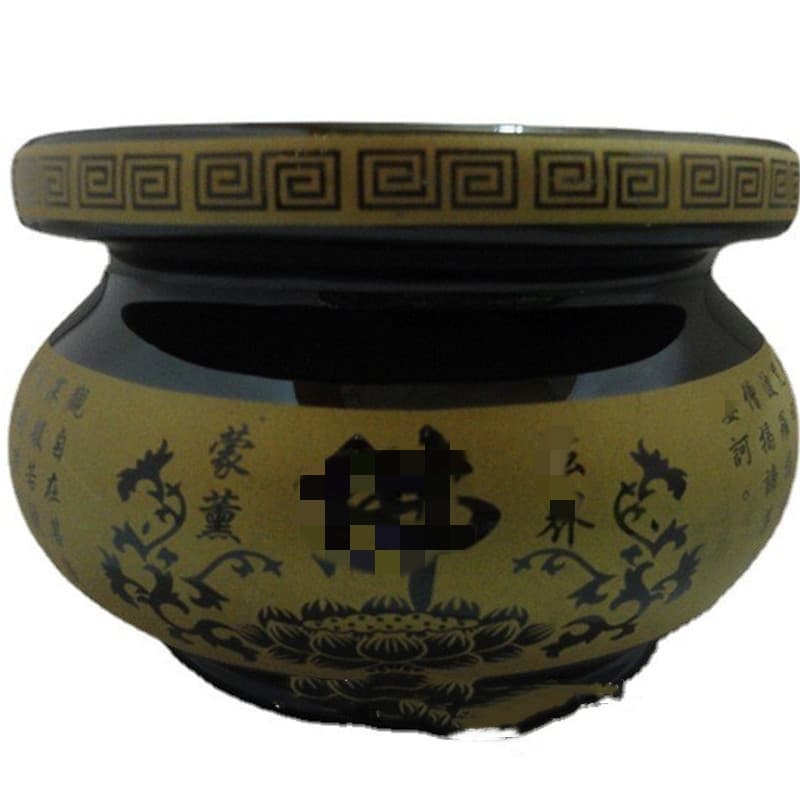 Large Antique-style Ceramic Incense Burner with Lotus Design for Indoor Home Worship
