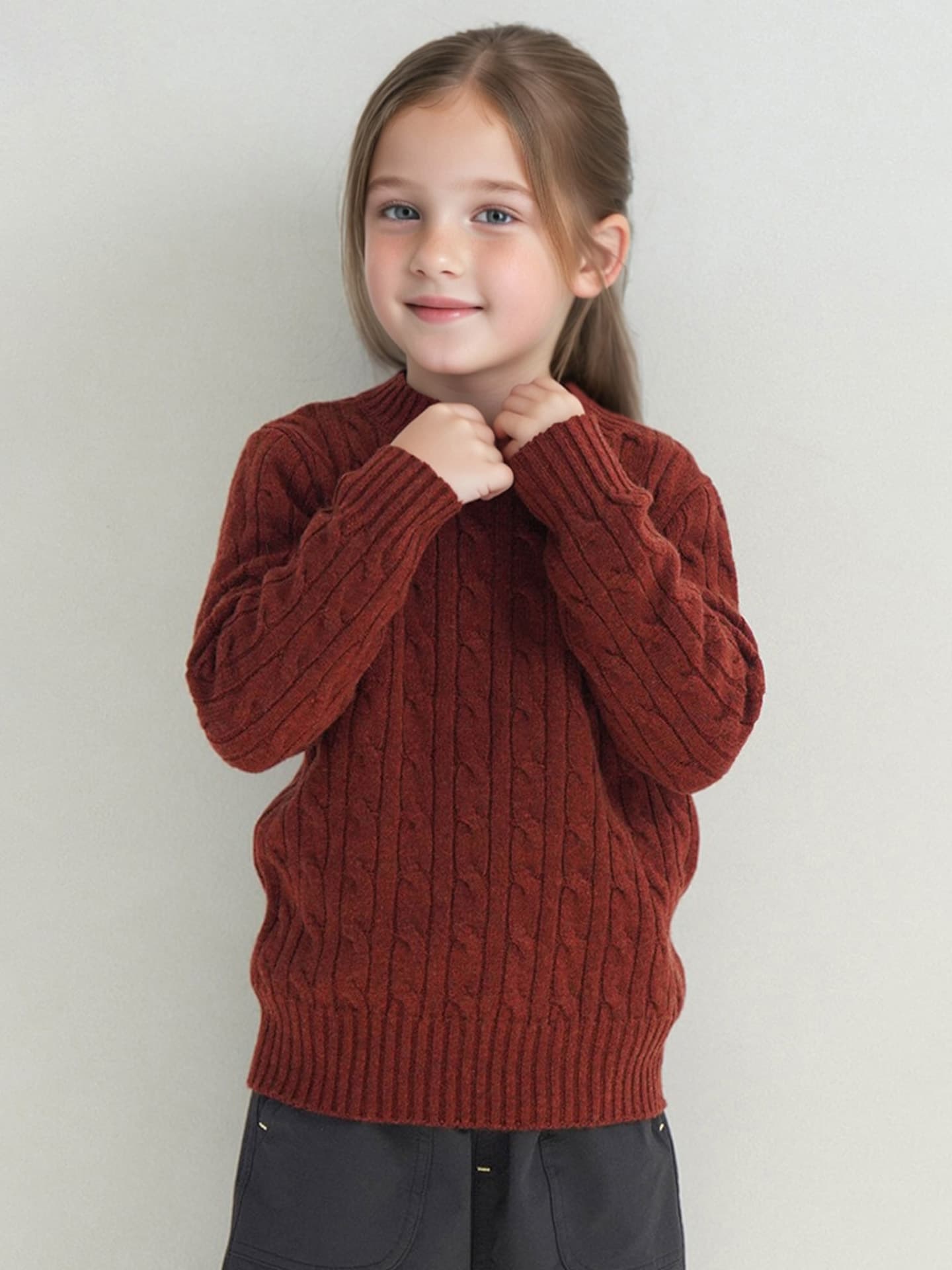 2026 Autumn/Winter New Children's Wool Sweater, Boys and Girls Solid Cable Knit Round Neck Pullover Knitwear Top