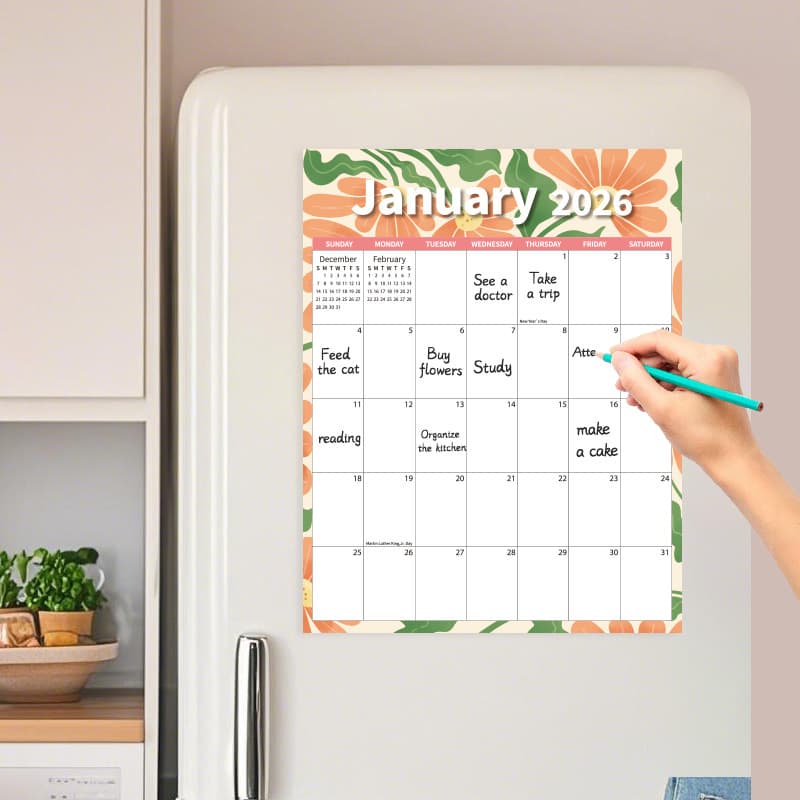 Wall Calendar 2026 Cross-Border Ins Decorative Painting Magnetic Fridge Sticker Check-In Calendar Planner Countdown Monthly Calendar