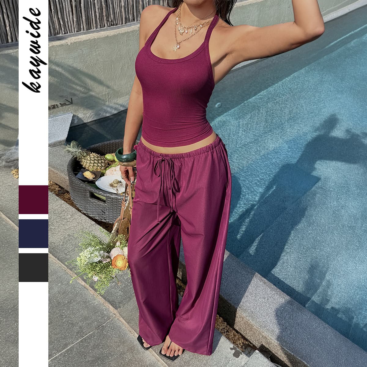 Diyun Cross-border European and American Y2K Halter Vest Sports Long Pants Set Women's Clothing 2026 Summer Amazon Independent Station