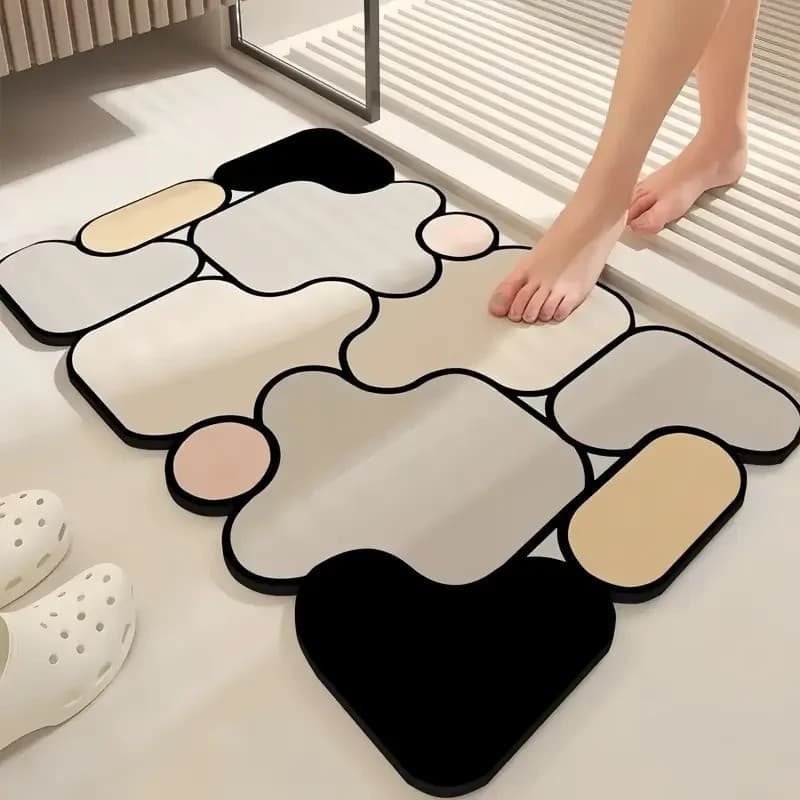 Creative Diatomaceous Earth Bathroom Mat, Water-Absorbent Quick-Dry Foot Mat, Easy-Care Non-Slip Mat, Entryway Door Mat