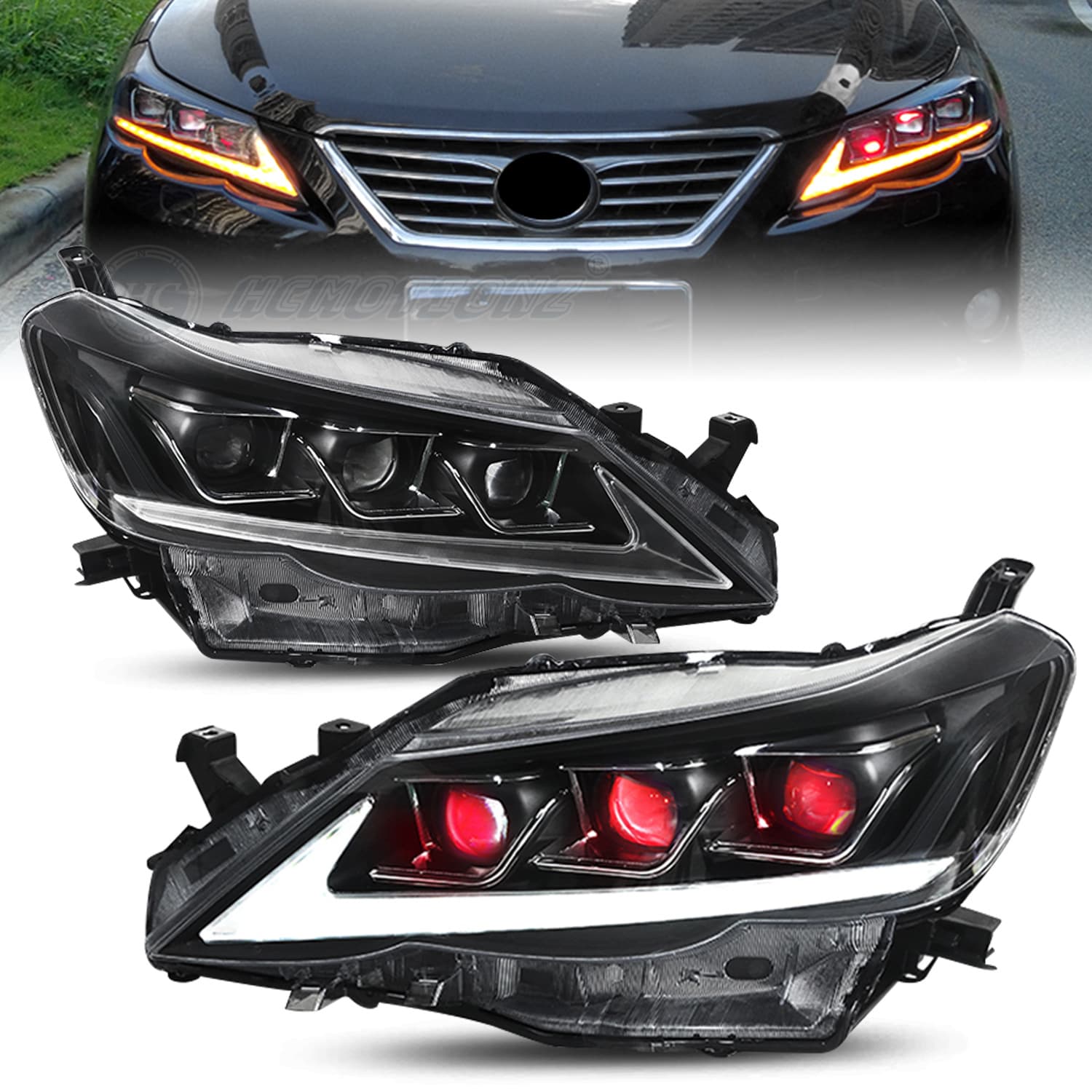 HCMOTIONZ Compatible with Toyota Reiz 10-13 Demon Eye Steering Water Headlight Assembly