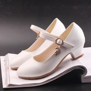 2026 Spring/Summer New Glitter High Heel Princess Shoes for Girls, Korean Style White Performance Leather Shoes for Students, Children's Single Shoes