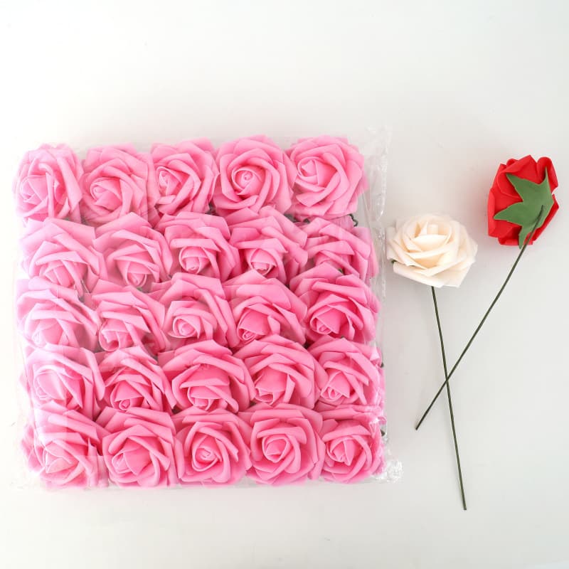 Foam Rose Flower Wedding Decoration Artificial Flower 8cm with Stem PE Rose Bouquet