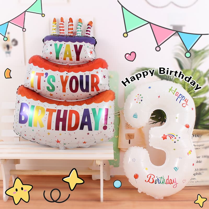 32-inch Instagram-style Birthday Number Balloon Cake for Kids' Birthday Party Decoration Scene Setup Aluminum Foil Balloons