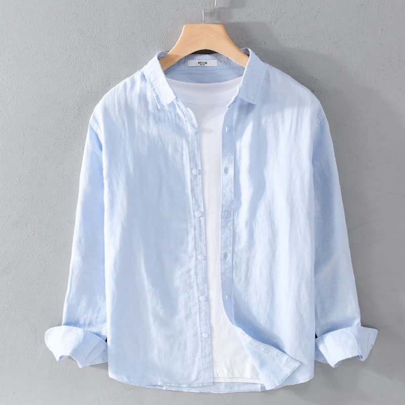 Men's New Cotton Linen Long Sleeve Shirt White Artistic Versatile Casual Linen Shirt 9206