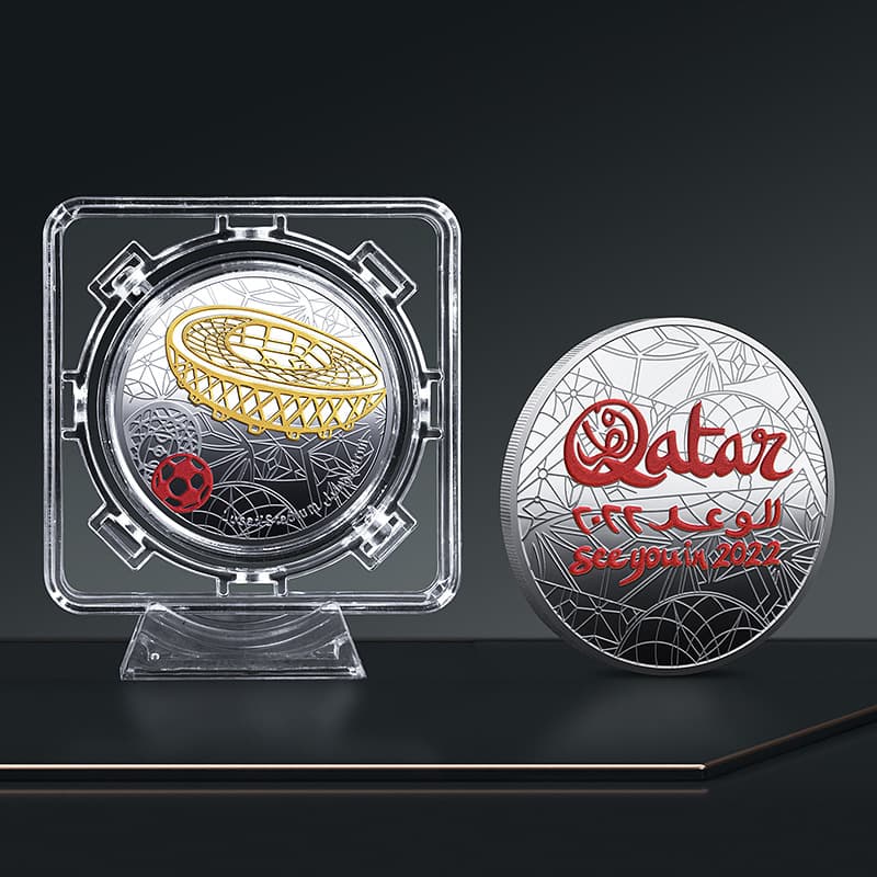 2022 Qatar World Cup Color Printing Belt Bracket Wholesale Desktop Commemorative Coin Badge Small Gift Production