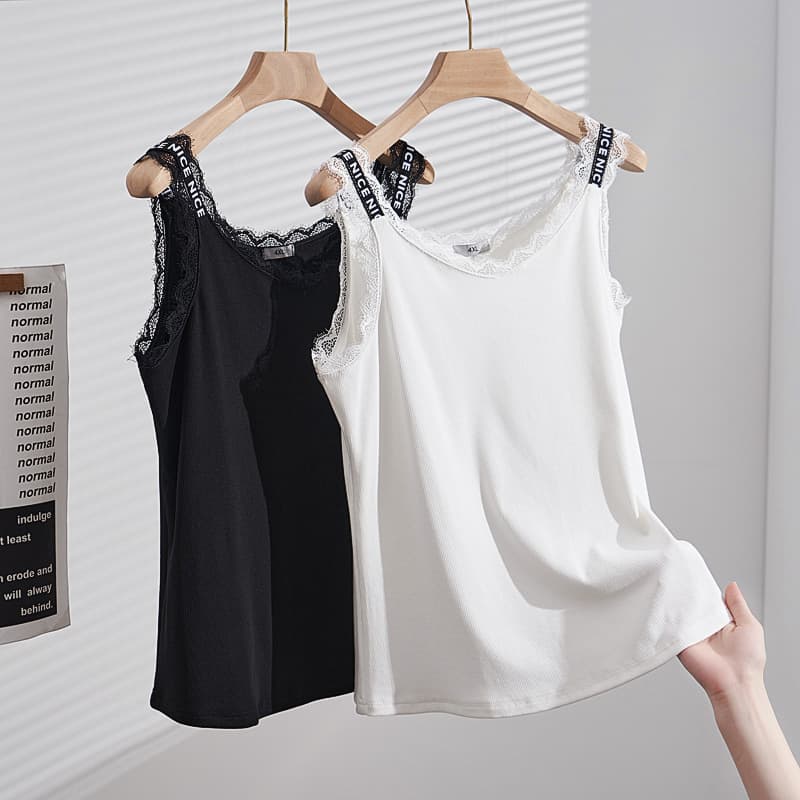 Plus Size Women's Slimming Lace Trim Tank Top for Chubby Girls, Plus Size Women's Inner Top 100kg S5537