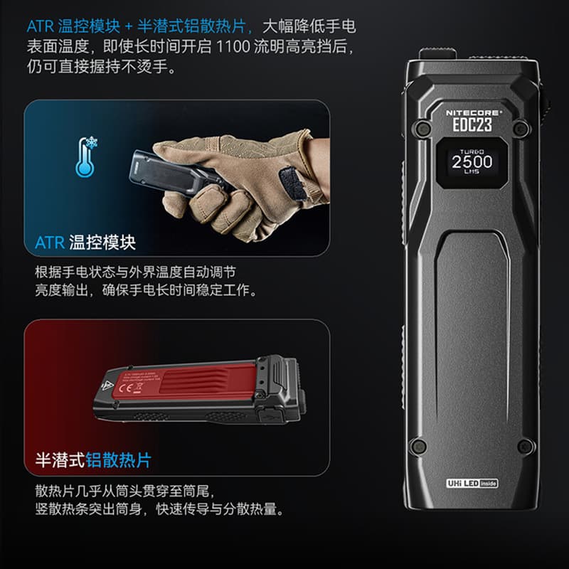 NITECORE EDC23 Tactical Flashlight, Ultra-Thin Mini Outdoor Tactical Flashlight for Self-Defense