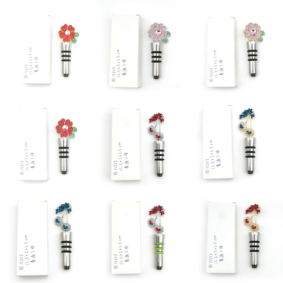 Diamond Flower Wine Stopper Cherry Red Wine Stopper Fruit Wine Bottle Stopper Vacuum 304 Stainless Steel Red Wine Bottle Stopper White Box Packaging