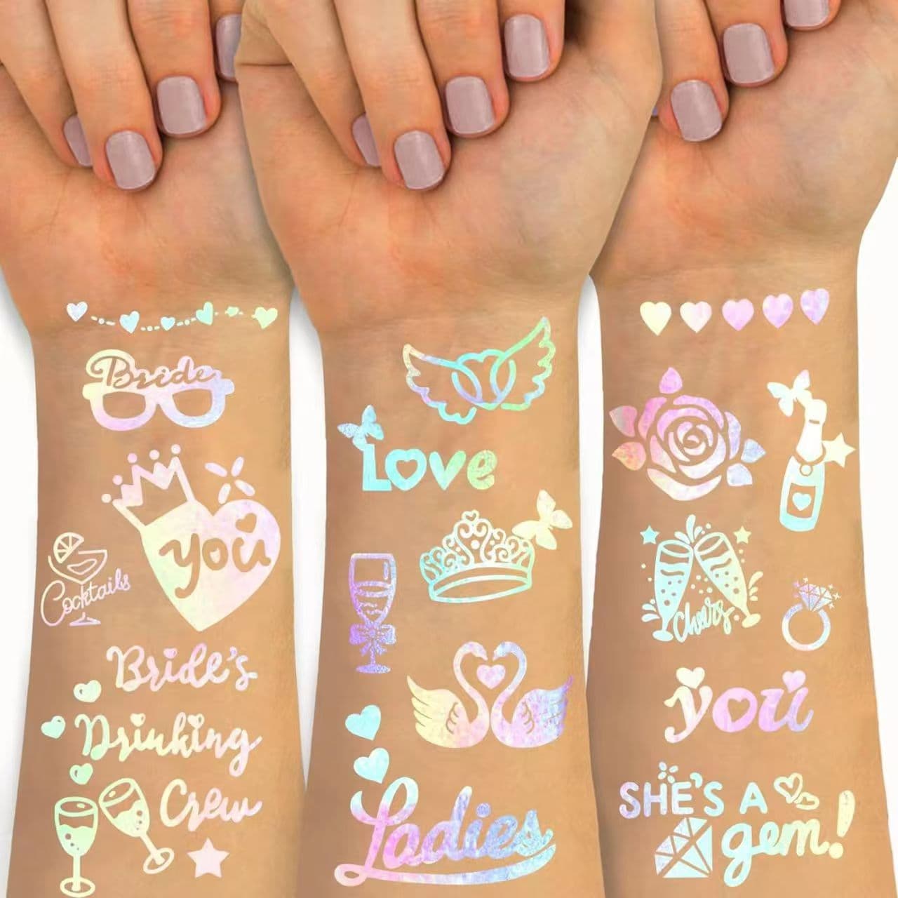 Amazon Exclusive Laser Foil Tattoo Team Bride European and American Wedding Bachelorette Party Metal Tattoo
