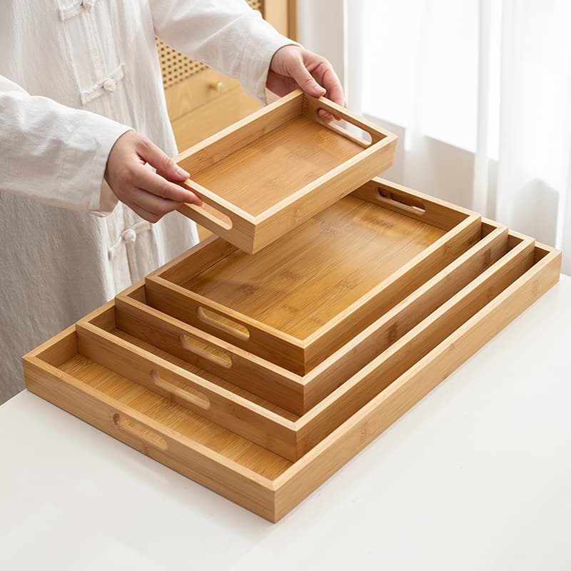 High-end afternoon tea coffee snack storage tray commercial light luxury walnut color bamboo handle tea tray tableware bamboo tray