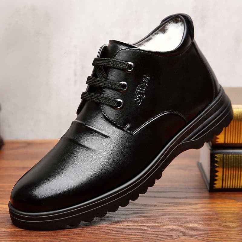 Men's Leather Shoes 2024 Winter New Casual Shoes Thickened Warm Cotton Shoes Soft Sole Anti-slip Men's Shoes Middle-aged Dad Shoes