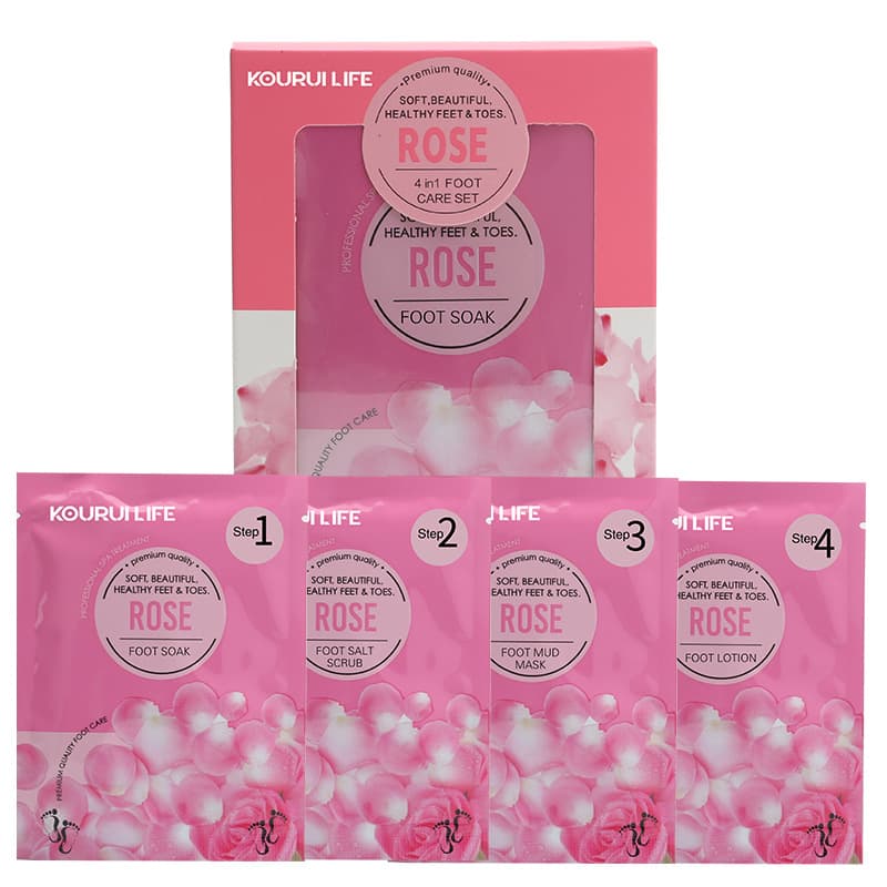 Foot Bath Salt Rose Foot Care Kit Four Steps Manufacturer Wholesale Essential Oil Foot Bath Scrub Cross-Border Foot Bath Salt