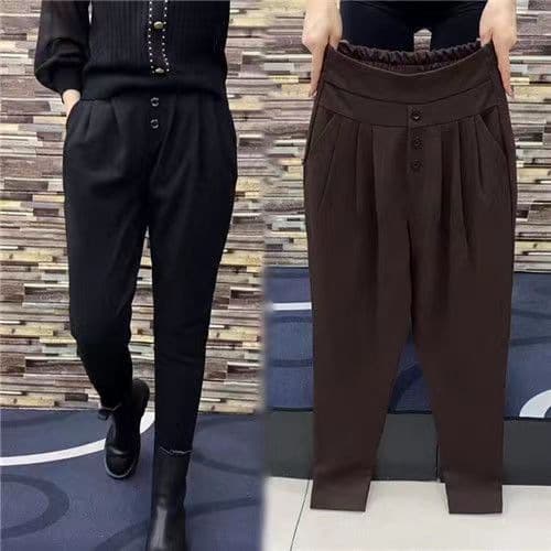 Foreign Trade 2025 Autumn New Button Fashion Casual Loose Slim High Waist Nine-Point Harem Pants