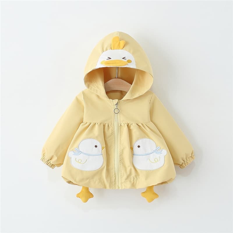 Girls' Jacket Autumn New Baby Windbreaker Children's Hooded Penguin Embroidery Fashion Toddler Spring Cartoon Top Trendy